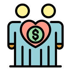 Sticker - Couple money allowance icon. Outline couple money allowance vector icon color flat isolated