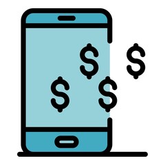 Poster - Smartphone money benefit icon. Outline smartphone money benefit vector icon color flat isolated