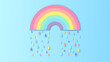 Abstract Rainbow in the rainy season. Rainbow with colorful raindrops. paper cut and craft design. vector, illustration.