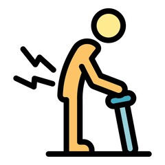 Sticker - Senior man spine pain icon. Outline senior man spine pain vector icon color flat isolated