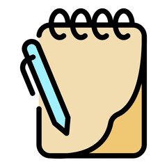 Poster - Notebook and pen icon. Outline notebook and pen vector icon color flat isolated