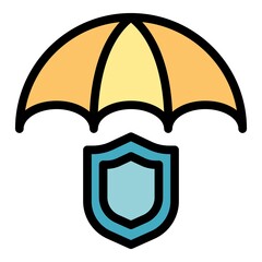 Poster - Shield umbrella icon. Outline shield umbrella vector icon color flat isolated