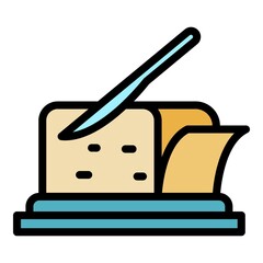 Poster - Cutting cheese icon. Outline cutting cheese vector icon color flat isolated