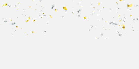 Wall Mural - Celebration background template with elegant greeting card, gold ribbon and silver ribbon.