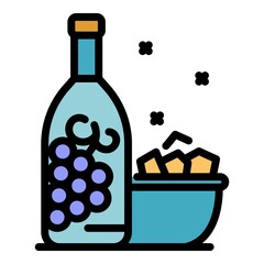 Poster - Greek wine bottle icon. Outline greek wine bottle vector icon color flat isolated