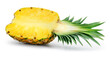 Pineapple half with leaves isolated. Cut pineapple on white background. With clipping path. Full depth of field.