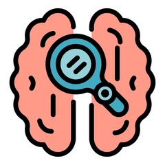Poster - Magnifying brain icon. Outline magnifying brain vector icon color flat isolated