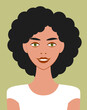 © Inna - Vector graphics - portrait of a pretty young brunette with curly hair and a smile with beautiful makeup. Concept avatar