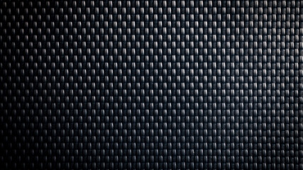 Mesh black texture. Dark polyester fiber material for sport cloth or abstract weave background. Synthetic pattern for backpacks and sports equipment.
