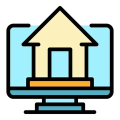 Poster - Home office computer icon. Outline home office computer vector icon color flat isolated