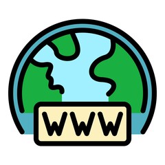 Poster - Global home office icon. Outline global home office vector icon color flat isolated