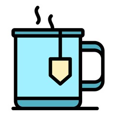 Poster - Home office tea mug icon. Outline home office tea mug vector icon color flat isolated