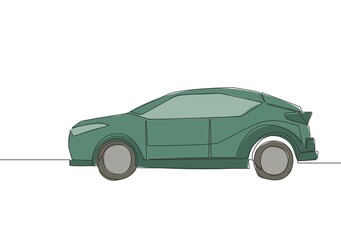 Poster - Continuous line drawing of small and simple hatchback car. Urban city vehicle transportation concept. One single continuous line draw design