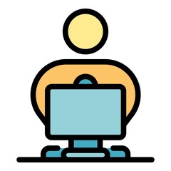 Poster - Home online meeting icon. Outline home online meeting vector icon color flat isolated