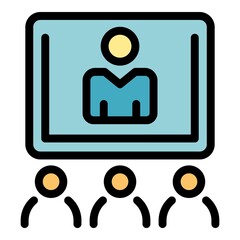 Poster - Office online meeting icon. Outline office online meeting vector icon color flat isolated