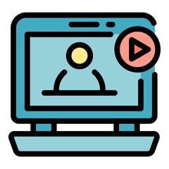 Poster - Video online meeting icon. Outline video online meeting vector icon color flat isolated