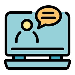 Poster - Video chat online meeting icon. Outline video chat online meeting vector icon color flat isolated