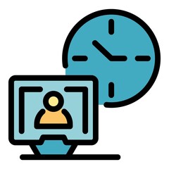 Poster - Conference online meeting icon. Outline conference online meeting vector icon color flat isolated