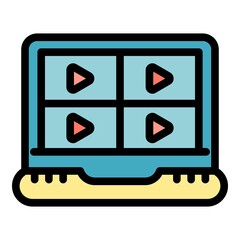 Poster - Team online meeting icon. Outline team online meeting vector icon color flat isolated