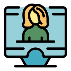 Poster - Computer online meeting icon. Outline computer online meeting vector icon color flat isolated