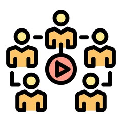 Poster - Video group online meeting icon. Outline video group online meeting vector icon color flat isolated
