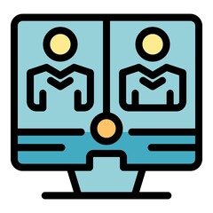 Poster - Friend online meeting icon. Outline friend online meeting vector icon color flat isolated