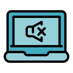 Poster - No sound online meeting icon. Outline no sound online meeting vector icon color flat isolated