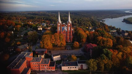 Poster - A panoramic view of St. George Church of Vilkija and stunning autumn landscape, Lithuania