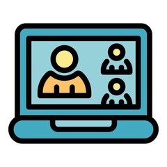 Poster - Family online meeting icon. Outline family online meeting vector icon color flat isolated