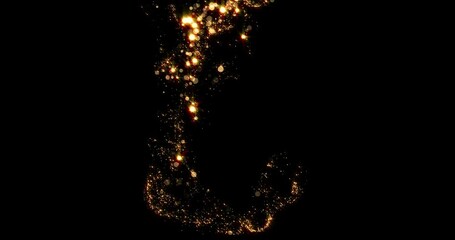Wall Mural - Gold sparkles flow, golden particles smoke or glitter dust flow, fragrance shimmer on black background. Golden particles fluid stream with star light trail or wave effect