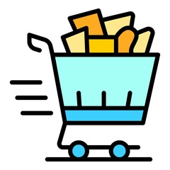 Poster - Home delivery shop cart icon. Outline home delivery shop cart vector icon color flat isolated
