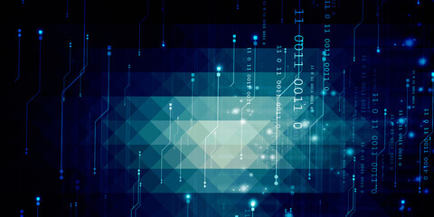 Poster - 2d illustration abstract digital binary data on computer screen
