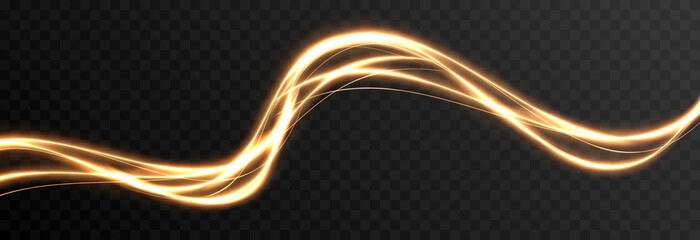 Sticker - Vector glowing light lines. Neon light, light effect png. Golden line light png, magical glow, shine.