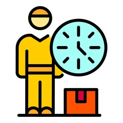 Poster - Courier home delivery icon. Outline courier home delivery vector icon color flat isolated