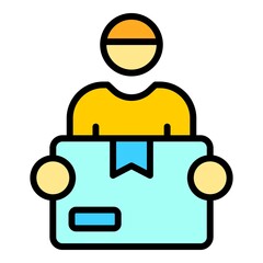 Poster - Hands parcel home delivery icon. Outline hands parcel home delivery vector icon color flat isolated
