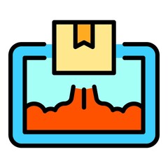Poster - Online tablet delivery shopping icon. Outline online tablet delivery shopping vector icon color flat isolated
