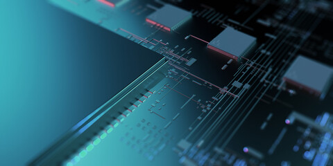 Fototapete - Abstract technology background/Circuit board virtual server, technology  background can be used as digital dynamic wallpaper, technology background. 3d illustration