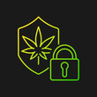 © bsd studio - Cannabis security gradient vector icon for dark theme. Marijuana dispensaries protection. Provide secure environment. Thin line color symbol. Modern style pictogram. Vector isolated outline drawing
