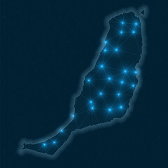 Poster - fuerteventura network map. abstract geometric map of the island. digital connections and telecommuni