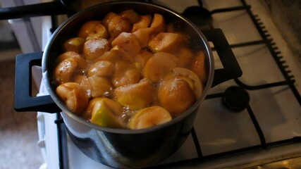 Poster - on the gas stove in a saucepan cooked compote of apples