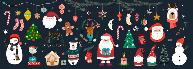 Wall Mural - christmas big collection with traditional elements, winter seasonal design