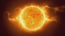 Close Up Of Sun Or Star With Erupting Solar Flares. 3D Animation.