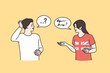 © drawlab19 - People talk different languages do not understand each other. Foreigners speak feel confused have misunderstanding. Linguistic barrier in communication. Flat vector illustration.