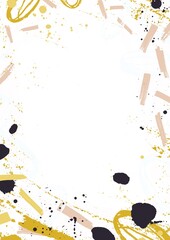 Poster - Artistic vertical backdrop decorated with yellow and black paint stains, blotches and brush strokes on white background. Hand painted frame or border with daub and scribble. Vector illustration.