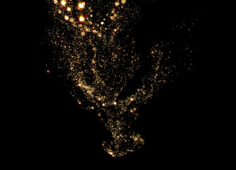 Wall Mural - Gold particles flow or golden dust smoke with spray effect background. Glitter fragrance or golden shimmer glow, magic light sparkles and shiny fluid flares