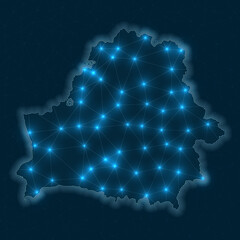 Poster - belarus network map. abstract geometric map of the country. digital connections and telecommunicatio