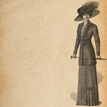 Woman Vintage Dress Hat. Antique Fashion Engraving Scrapbook Paper