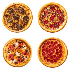 Wall Mural - Isolated collage of various types of pizza on white