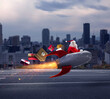 © alphaspirit - Santa claus delivers gifts with a fast space rocket