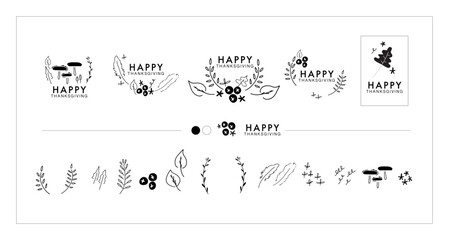 Thanks Giving Logo template set. Vector graphic design bundle of Fall, Autumn, Thanks Giving, Holiday theme. Minimal icon for seasonal promotion and party invitation. Black and White.